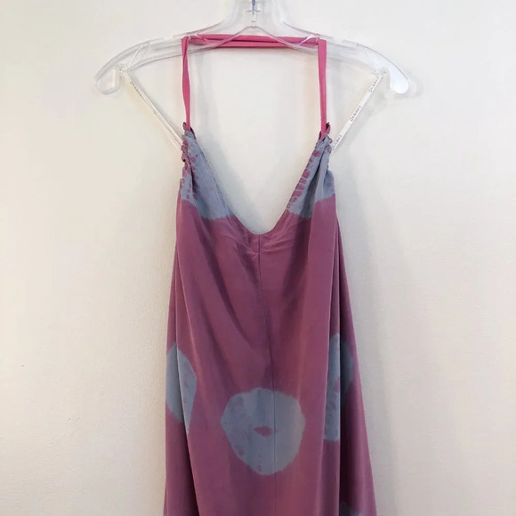 Gypsy 05 100% Silk Pink Purple Ombre Tie Dye Pattern Adjustable Halter Dress S - Picture 5 of 13
